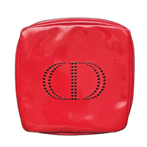 Christian Dior CD Logo Makeup Beaute Bag Clutch Pouch Red Black Patent Leather